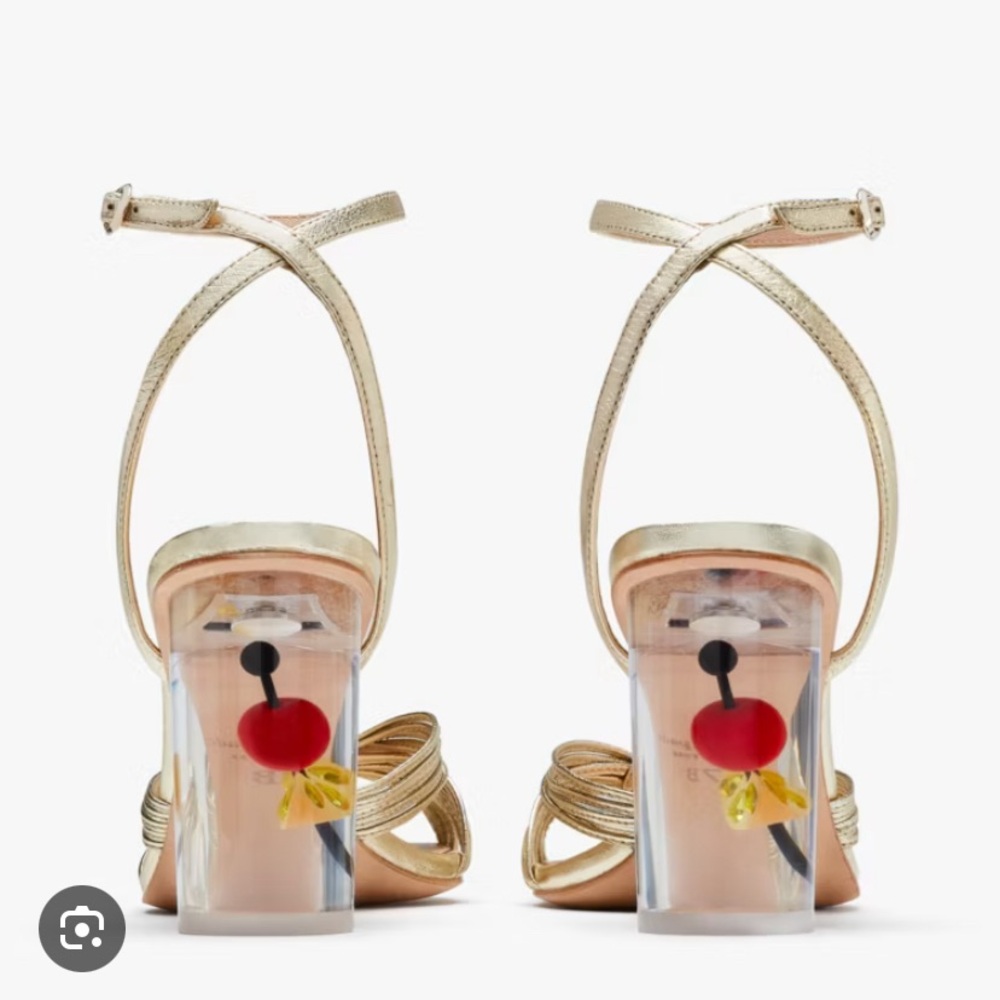 Gold Strappy Heels with Clear Block Heel